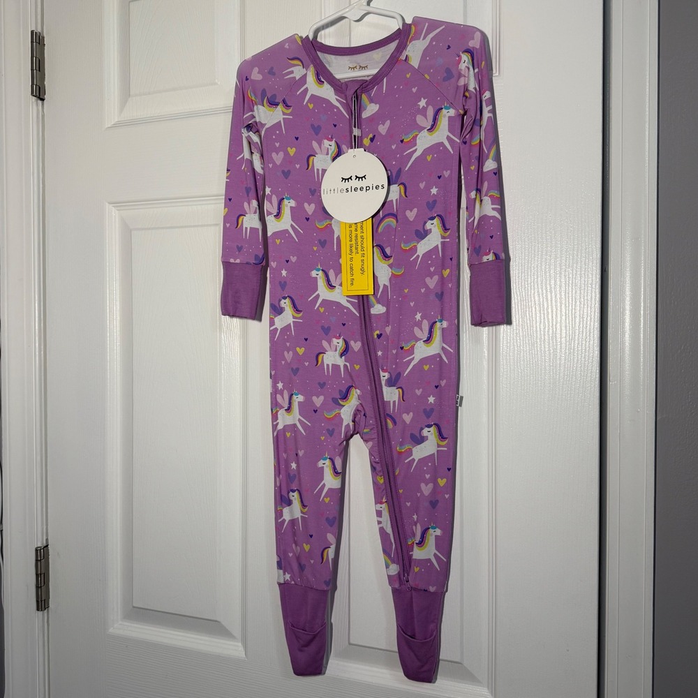 NEW Little Sleepies Unicorn Purple Lunaluxe Bamboo Zippie Pajamas 12-18 Months